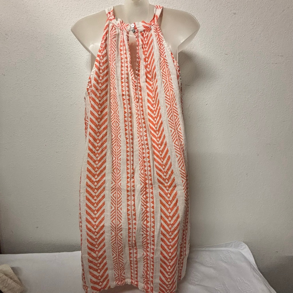 Made in Italy Bellambra Linen Halter Dress L Aztec design, vacation dress - Picture 3 of 8